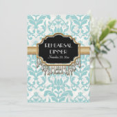 Gealterte beunruhigte Damast goldene Bling Einladung (Stehend Vorderseite)