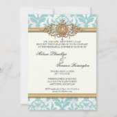 Gealterte beunruhigte Damast goldene Bling Einladung (Rückseite)