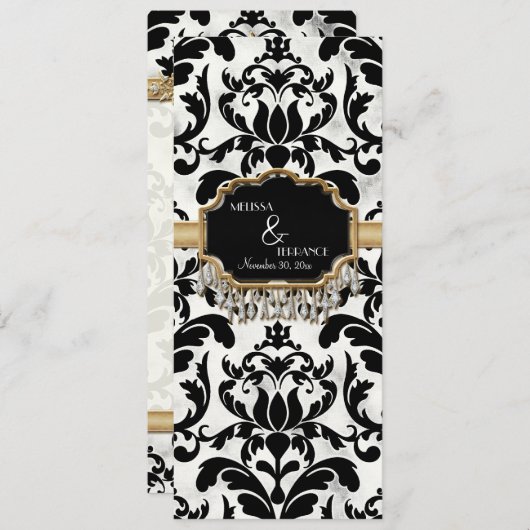 Gealterte beunruhigte Damast goldene Bling Menükarte (Vorne/Hinten)