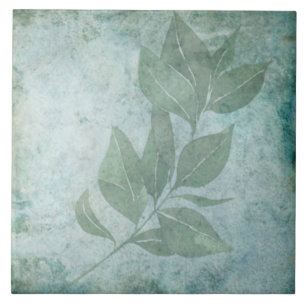 Gealterte botanische Fliese - Aqua und Knochen V6