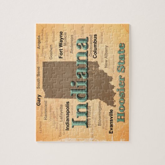 Gealterte Indiana-Staatsstolz-Karten-Silhouette Puzzle (Vertikal)
