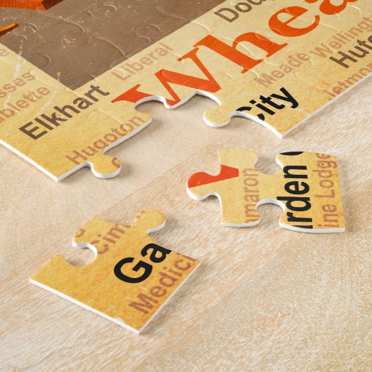 Gealterte Kansas-Staatsstolz-Karten-Silhouette Puzzle (Seite)