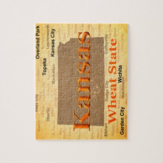 Gealterte Kansas-Staatsstolz-Karten-Silhouette Puzzle (Vertikal)