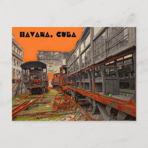 Gealterte Lokomotiven und Eisenbahnwaggons in Hava Postkarte