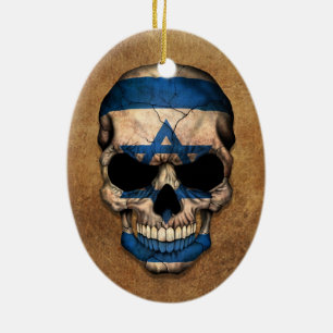 Gealterte und abgenutzte israelische Flaggen-Schäd Keramik Ornament