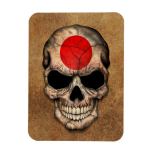 Gealterte und abgenutzte japanische Flagge Schädel Magnet