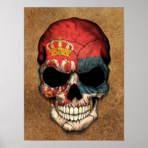 Gealterte und abgenutzte serbische Flagge Schädel Poster