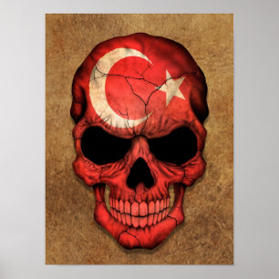 Gealterte und abgenutzte türkische Flagge Schädel Poster