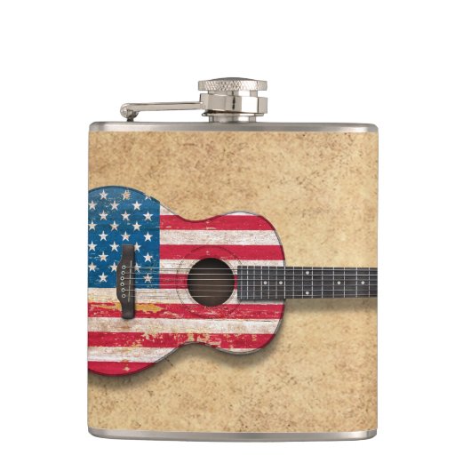 Gealterte und getragene Flagge-Akustikgitarre Flachmann (Vorderseite)