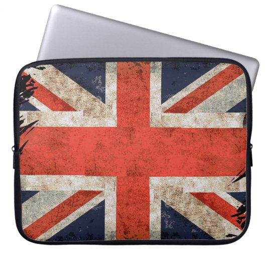 Gealterte zerrissene Union Jack Laptopschutzhülle (Vorderseite)