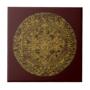 Gealterter Azteken-Sonnensteinkalender Fliese