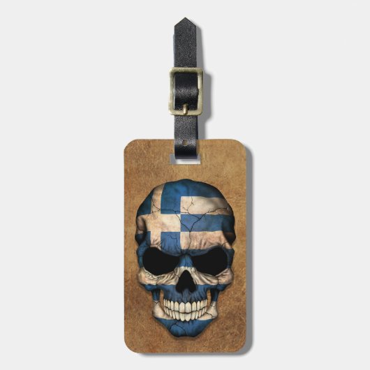Gealterter und getragener griechischer gepäckanhänger (Vorderseite vertikal)