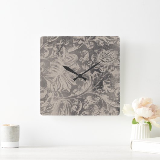 Gealtertes Blumen Quadratische Wanduhr (Zuhause)