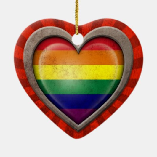 Gealtertes Gay Pride-Regenbogen-Flaggen-Herz mit Keramikornament (Hinten)