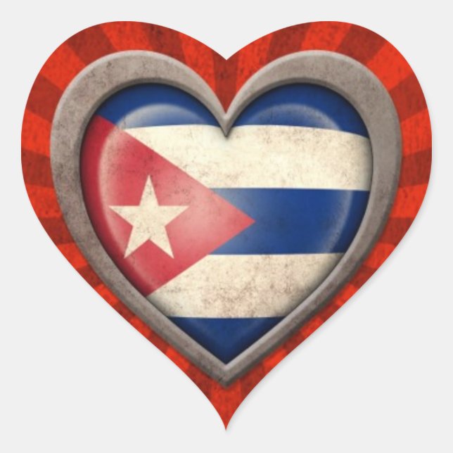 Gealtertes kubanisches Flaggen-Herz mit hellen Herz-Aufkleber (Vorderseite)