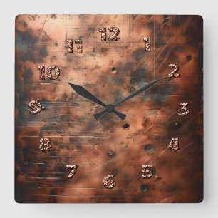 gealtertes Kupfer Quadratische Wanduhr