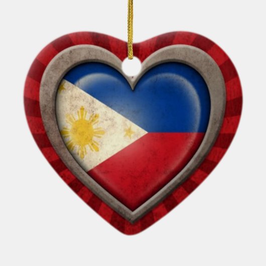 Gealtertes philippinisches Flaggen-Herz mit hellen Keramikornament (Hinten)
