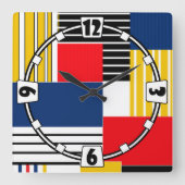 Geametric modern gestreifte linierte Retrofarben M Quadratische Wanduhr (Vorderseite)