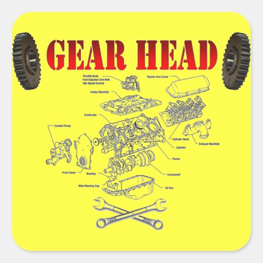 GEAR HEAD QUADRATISCHER AUFKLEBER (Vorderseite)
