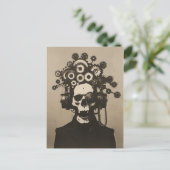 Gear Head Steampunk Skull mit Gothic Flair Sepia Postkarte (Stehend Vorderseite)