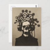 Gear Head Steampunk Skull mit Gothic Flair Sepia Postkarte (Vorne/Hinten)