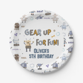 Gear Up for Fun Robot Kinder glücklich Geburtstag Pappteller
