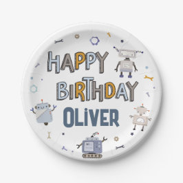 Gear Up for Fun Robot Kinder glücklich Geburtstag Pappteller