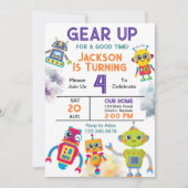 Gear Up Robot Birthday Party Einladung (Vorderseite)