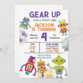 Gear Up Robot Birthday Party Einladung (Vorne/Hinten)