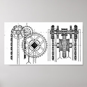 Geardiagramm Schwarz-Weiß Poster