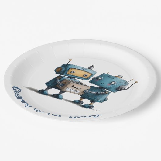 Gearing Up for Baby - Robot Baby Shooter Pappteller (Schrägansicht)