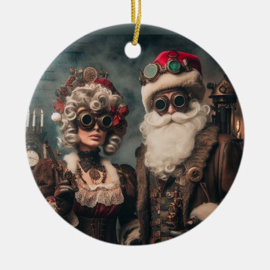 Gears & Cheer: Steampunk Santa & Mrs. Claus Keramik Ornament (Vorne)