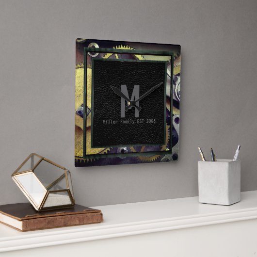 Gears Design Industrial Steampunk Wall Clock Quadratische Wanduhr (Büro)