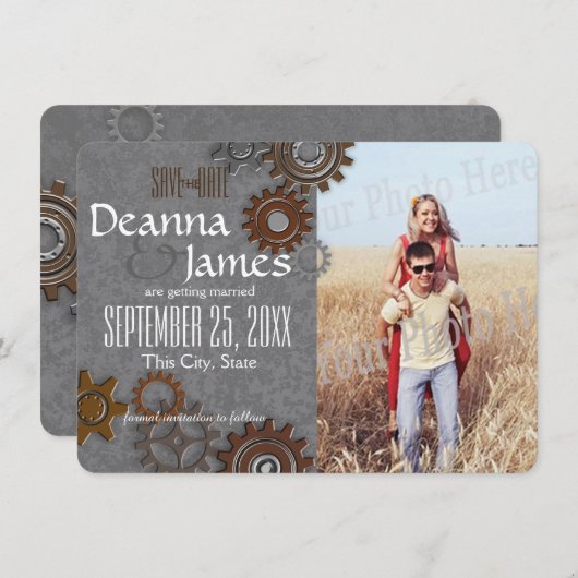 Gears Industrial Steel Grau Save the Date Einladung (Vorne/Hinten)