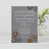 Gears Industrial Steel Gray Einladung (Stehend Vorderseite)