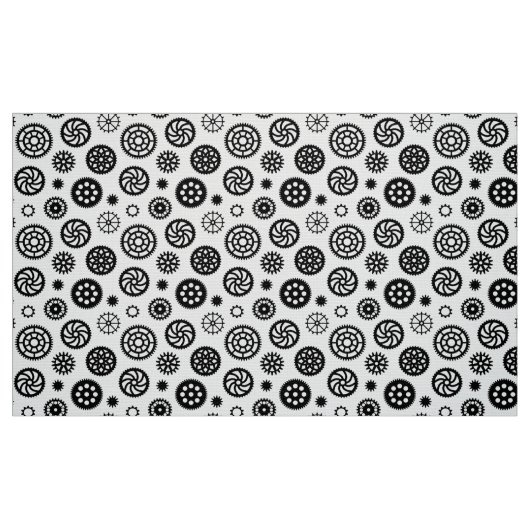 Gears Pattern 070819 - Schwarz auf Weiß Stoff (Fat Quarter (45,7 x 55,9 cm))