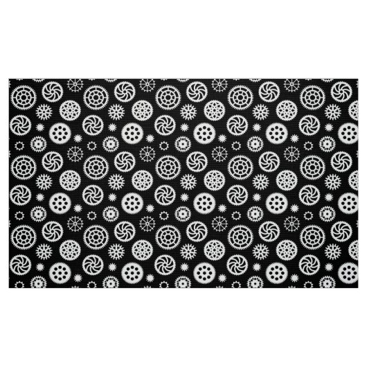 Gears Pattern 070819 - Weiß auf Schwarz Stoff (Fat Quarter (45,7 x 55,9 cm))