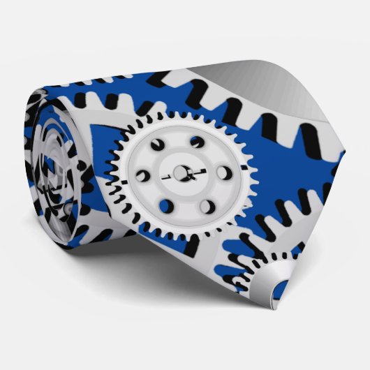 Gears Silver Blue Engineering Steampunk Mechanisch Krawatte (Gerollt)