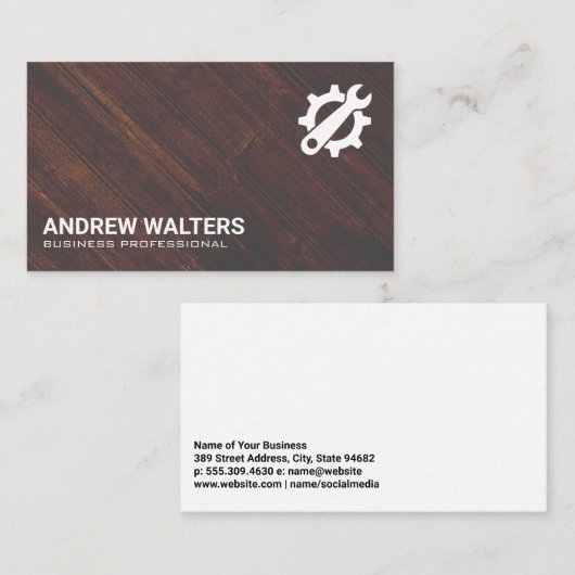 Gears Wrench Logo | Holzkappen Visitenkarte (Vorne/Hinten)