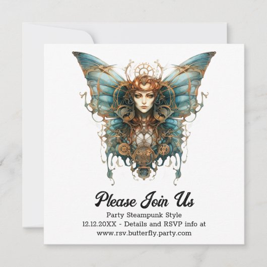 Gearspring Sylph Butterfly Steampunk Wedding Ankündigung (Vorderseite)