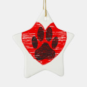 geätzte Hundekuh im roten Herzen Keramik Ornament (Rechts)