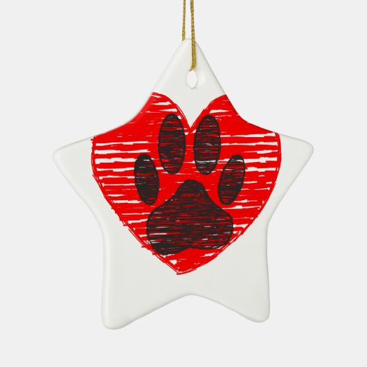 geätzte Hundekuh im roten Herzen Keramik Ornament (Rechts)