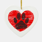 geätzte Hundekuh im roten Herzen Keramikornament (Vorne)