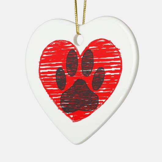 geätzte Hundekuh im roten Herzen Keramikornament (Links)