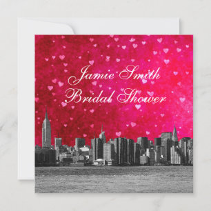 Geätzte NYC-Skyline Hot Pink Red Hrt Junggesellinn Einladung