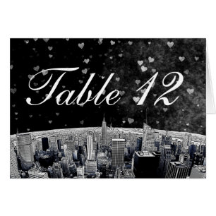 Geätzter NYC-Skyline #2 Schwarz Wht Herz Tischnumm