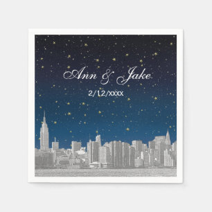 Geätzter NYC-Skyline Blau Sterne Hochzeit Serviette