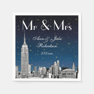 Geätzter NYC-Skyline Blaue Sterne Hochzeit #2 Serviette