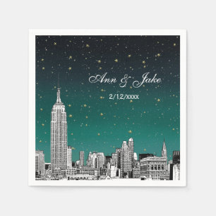 Geätzter NYC-Skyline-Schattierungen von Türkis Ste Serviette