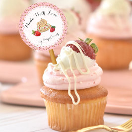 Gebäck aus Liebe Wasserfarbe Erdbeerpuff Konditore Runder Aufkleber